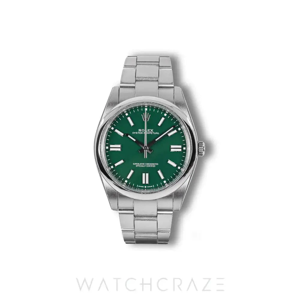 2021 ROLEX OYSTER PERPETUAL GREEN DIAL 41MM 124300