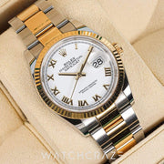 2024 ROLEX DATEJUST TWO TONE YELLOW GOLD AND STEEL WHITE ROMAN NUMERAL DIAL 36MM 126233