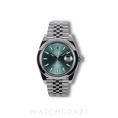 2022 ROLEX DATEJUST 41MM MINT GREEN DIAL SMOOTH BEZEL 126300