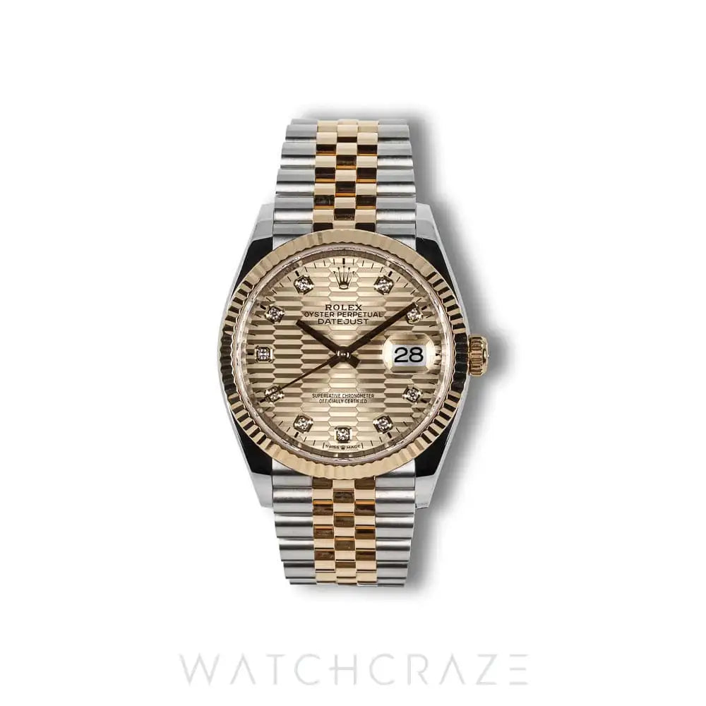 2023 ROLEX DATEJUST TWO TONE YELLOW GOLD AND STEEL MOTIF DIAL 36MM 126233