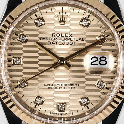 2023 ROLEX DATEJUST TWO TONE YELLOW GOLD AND STEEL MOTIF DIAL 36MM 126233