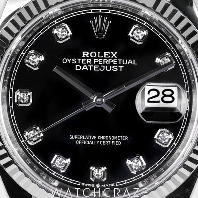 2023 ROLEX DATEJUST BLACK DIAL DIAMOND MARKERS 36MM 126234