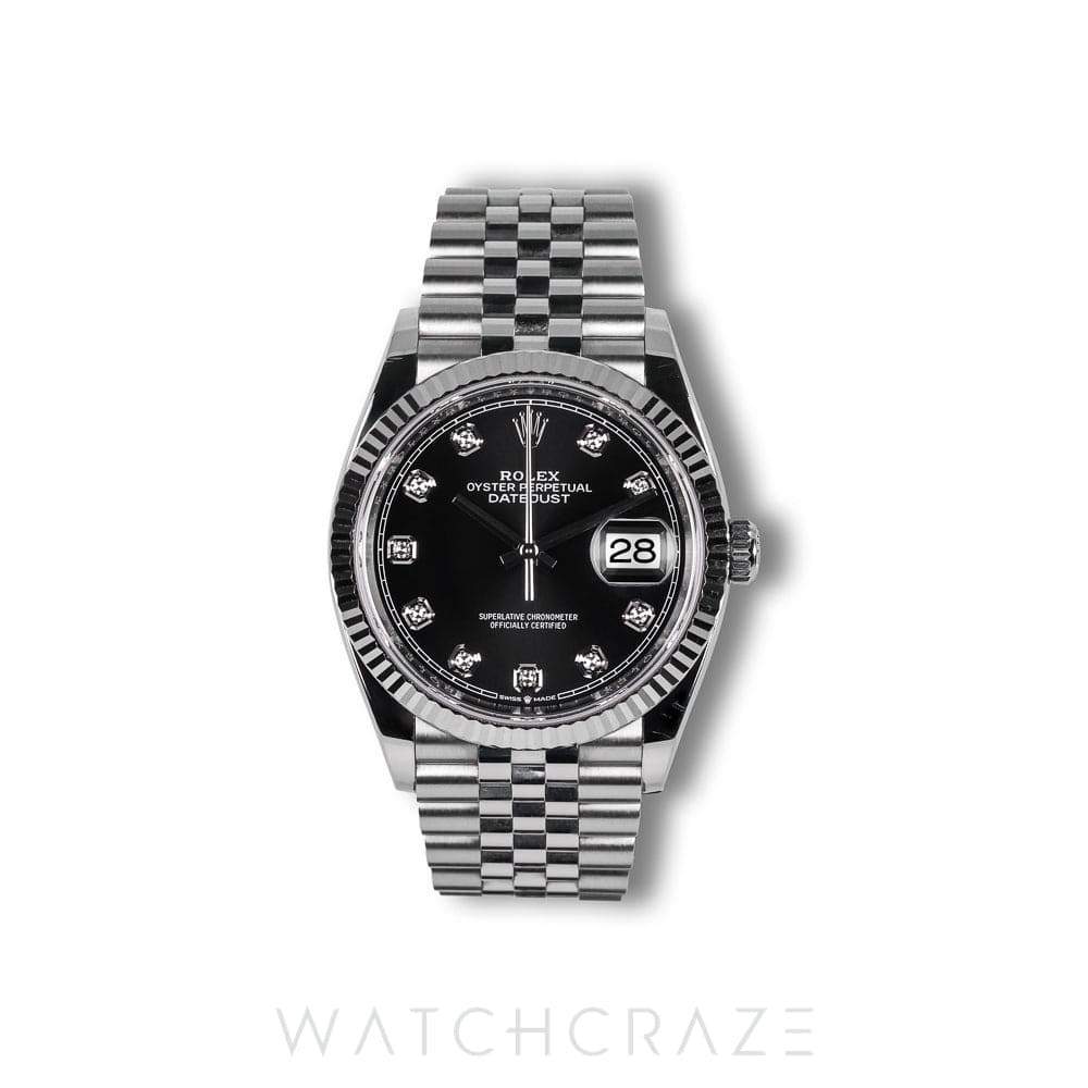 2023 ROLEX DATEJUST BLACK DIAL DIAMOND MARKERS 36MM 126234