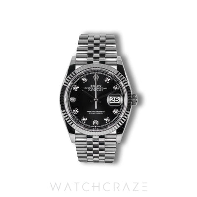 2023 ROLEX DATEJUST BLACK DIAL DIAMOND MARKERS 36MM 126234