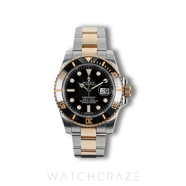 2014 ROLEX SUBMARINER DATE TWO TONE YELLOW GOLD AND STEEL BLACK DIAL 