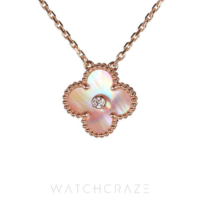2025 VAN CLEEF & ARPELS HOLIDAY LIMITED EDITION ROSE GOLD PINK MOTHER OF PEARL PENDANT
