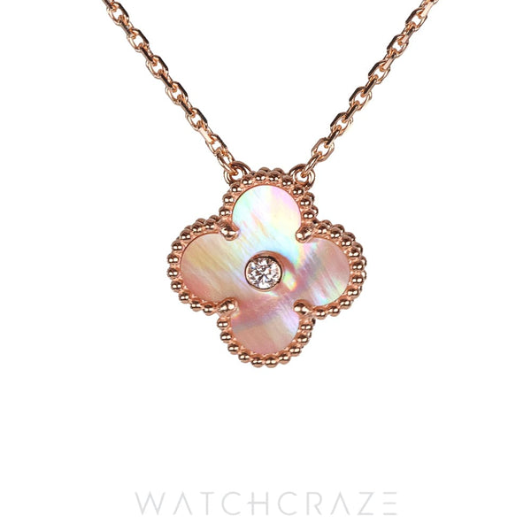 2025 VAN CLEEF & ARPELS HOLIDAY LIMITED EDITION ROSE GOLD PINK MOTHER OF PEARL PENDANT