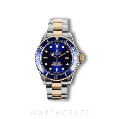 ROLEX SUBMARINER TWO TONE YELLOW GOLD AND STEEL BLUE DIAL 40MM 16613