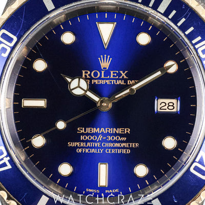 ROLEX SUBMARINER TWO TONE YELLOW GOLD AND STEEL BLUE DIAL 40MM 16613