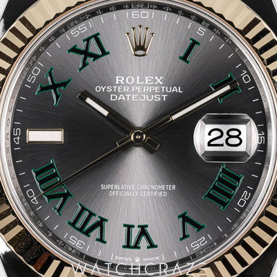 2025 ROLEX DATEJUST TWO TONE YELLOW GOLD AND STEEL WIMBLEDON DIAL 41MM 126333