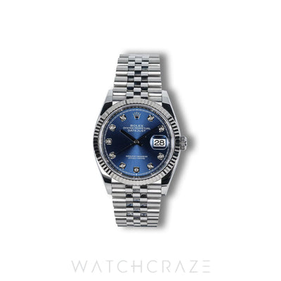 2023 ROLEX DATEJUST BLUE DIAL DIAMOND MARKERS 36MM 126234