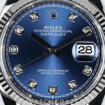 2023 ROLEX DATEJUST BLUE DIAL DIAMOND MARKERS 36MM 126234
