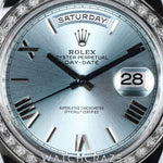 2022 ROLEX DAY DATE PLATINUM ICE BLUE DIAL BAGUETTES 40MM 228396TBR