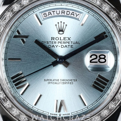 2021 ROLEX DAY-DATE PLATNIUM AND DIAMOND BEZEL ICE BLUE DIAL 40MM 228396TBR