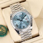 2021 ROLEX DAY-DATE PLATNIUM AND DIAMOND BEZEL ICE BLUE DIAL 40MM 228396TBR