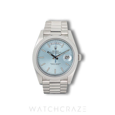 2021 ROLEX DAYDATE PLATINIUM ICE BLUE SMOOTH BAZEL 40MM 228206A