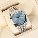 2021 ROLEX DAYDATE PLATINIUM ICE BLUE SMOOTH BAZEL 40MM 228206A