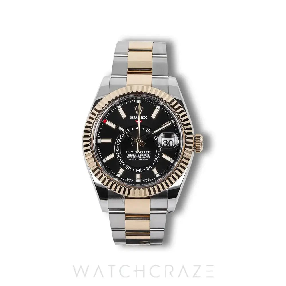 2021 ROLEX SKY-DWELLER OYSTER TWO TONE YELLOW GOLD AND STEEL BLACK DIAL 42MM 326933