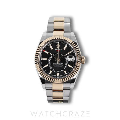 2021 ROLEX SKYDWELLER OYSTER TWO TONE YELLOW GOLD AND STEEL BLACK DIAL 42MM 326933