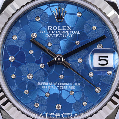 2023 ROLEX DATEJUST BLUE FLORAL MOTIF DIAL 31MM 278274