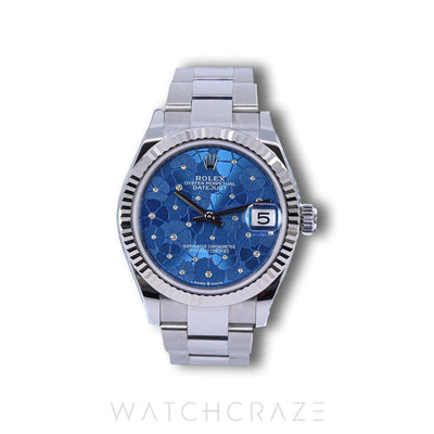 2023 ROLEX DATEJUST BLUE FLORAL MOTIF DIAL 31MM 278274