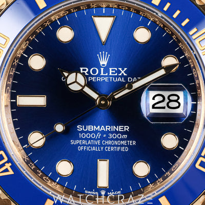 2020 ROLEX SUBMARINER YELLOW GOLD BLUE DIAL 'BLUESY ' 40MM 116618LB