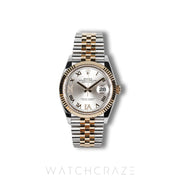 2026 ROLEX DATEJUST TWO TONE YELLOW GOLD AND STEEL SILVER DIAMOND DIAL 36MM 126233