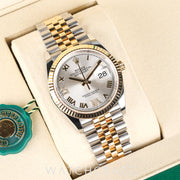 2026 ROLEX DATEJUST TWO TONE YELLOW GOLD AND STEEL SILVER DIAMOND DIAL 36MM 126233