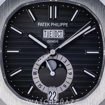 2019 PATEK PHILIPPE NAUTILUS ANNUAL CALENDAR MOON PHASE GREY DIAL 40MM 5726/1A-001
