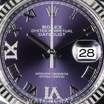 2025 ROLEX DATEJUST PURPLE ROMAN DIAL 36MM 126234