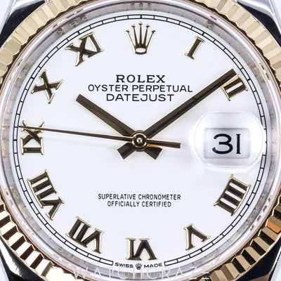 2020 ROLEX DATEJUST TWO TONE YELLOW GOLD AND STEEL WHITE DIAL 36MM 126233