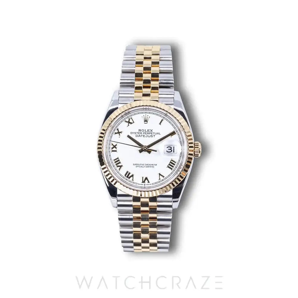 2020 ROLEX DATEJUST TWO TONE YELLOW GOLD AND STEEL WHITE DIAL 36MM 126233