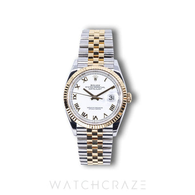 2020 ROLEX DATEJUST TWO TONE YELLOW GOLD AND STEEL WHITE DIAL 36MM 126233