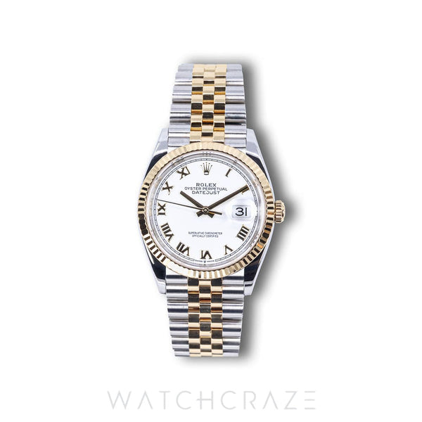 2020 ROLEX DATEJUST TWO TONE YELLOW GOLD AND STEEL WHITE DIAL 36MM 126233