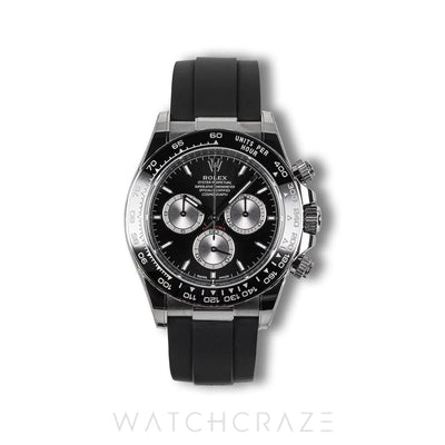2025 ROLEX COSMOGRAPH DAYTONA WHITE GOLD OYSTERFLEX BLACK DIAL 40MM 126519LN