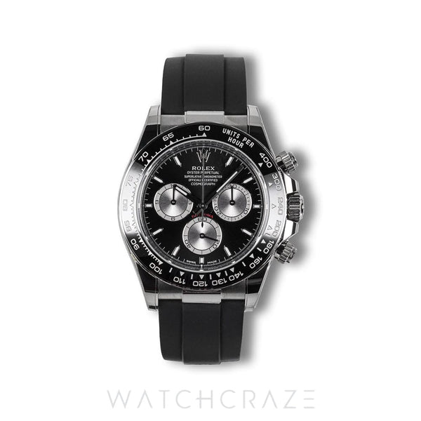 2025 ROLEX COSMOGRAPH DAYTONA WHITE GOLD OYSTERFLEX BLACK DIAL 40MM 126519LN