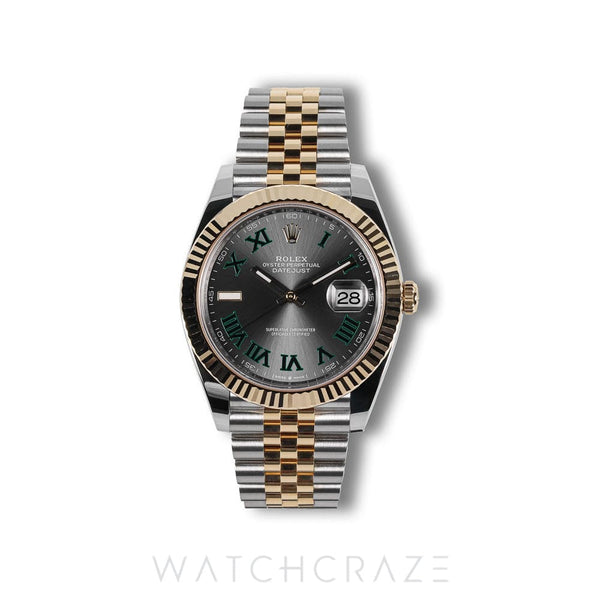 2025 ROLEX DATEJUST TWO TONE YELLOW GOLD AND STEEL WIMBLEDON DIAL 41MM 126333