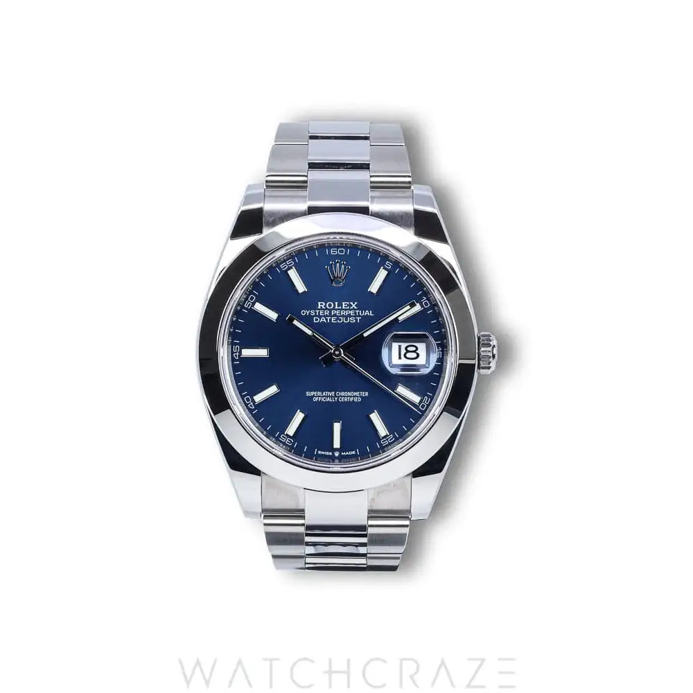 2024 ROLEX DATEJUST SMOOTH BEZEL OYSTER BRACELET BLUE DIAL 41MM 126300