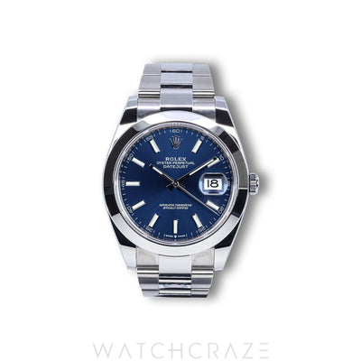2024 ROLEX DATEJUST SMOOTH BEZEL OYSTER BRACELET BLUE DIAL 41MM 126300