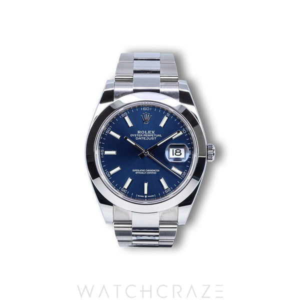 2024 ROLEX DATEJUST SMOOTH BEZEL OYSTER BRACELET BLUE DIAL 41MM 126300