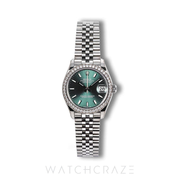 2022 ROLEX DATEJUST MINT GREEN DIAMOND BEZEL 31MM 278384RBR