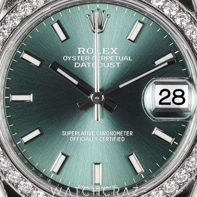 2022 ROLEX DATEJUST MINT GREEN DIAMOND BEZEL 31MM 278384RBR