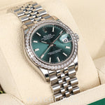 2022 ROLEX DATEJUST MINT GREEN DIAMOND BEZEL 31MM 278384RBR