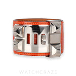 HERMES COLLIER DE CHEIN PALLADIUM PLATED ORANGE ALLIGATOR