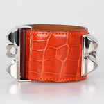 HERMES COLLIER DE CHEIN PALLADIUM PLATED ORANGE ALLIGATOR