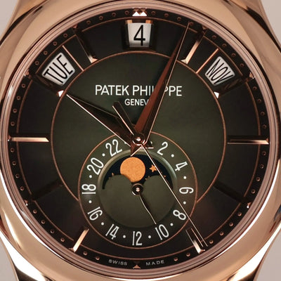 2025 PATEK PHILIPPE ANNUAL CALENDAR MOONPHASE ROSE GOLD GREEN DIAL 40MM 5205R-011