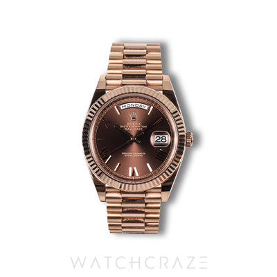 2023 ROLEX DAY DATE ROSE GOLD CHOCOLATE ROMAN DIAL 40MM 228235
