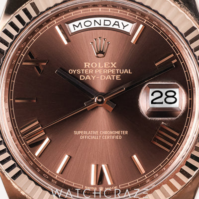 2023 ROLEX DAY DATE ROSE GOLD CHOCOLATE ROMAN DIAL 40MM 228235