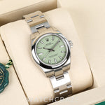 2025 ROLEX LADIES OYSTER PERPETUAL PISTACHIO DIAL 28M 276200