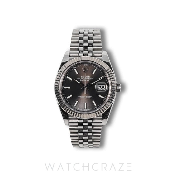2018 ROLEX DATEJUST GREY DIAL FLUTED JUBILEE 41MM 126334